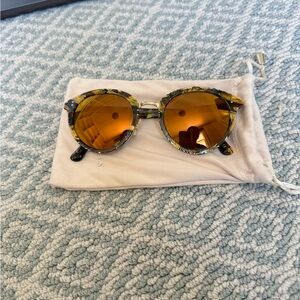 Oliver Peoples Tortoiseshell Frame Sunglasses with Orange Mirrored Lenses